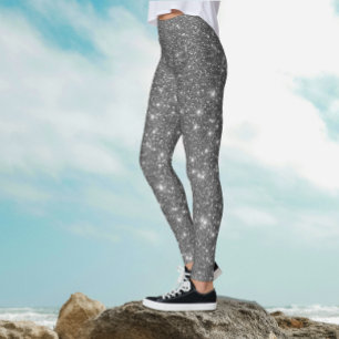 Chic Cool Stylish Silver Grey Sparklie Glitter Leggings