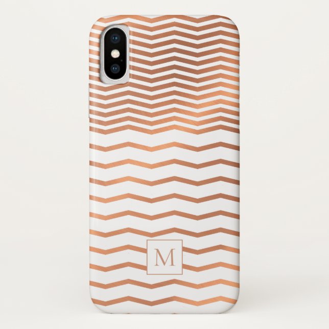 Chic Copper and Rose Gold Foil Chevron Monogram Case-Mate iPhone Case (Back)
