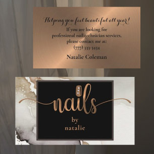 Chic Copper & Black Nail Technician Business Card