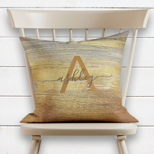 Chic Copper Bronze Gold Foil Name Monogram Cushion