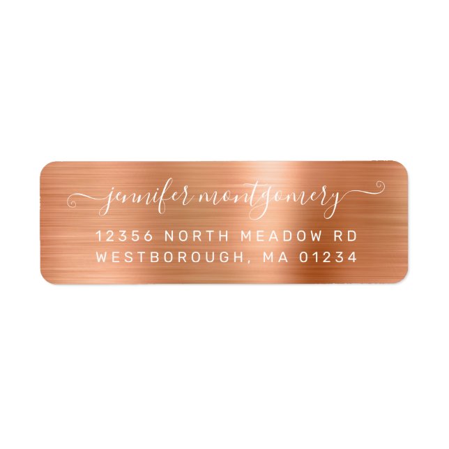 Chic Copper Brushed Metal Return Address Label (Front)