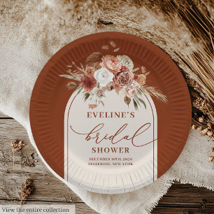 Chic Copper Pampas Grass Boho Bridal Paper Plates