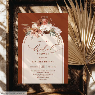 Chic Copper Pampas Grass Boho Bridal Shower Invite