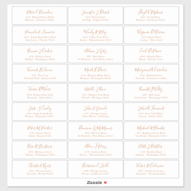 Chic Copper Script Guest Names Address Sticker (Sheet)
