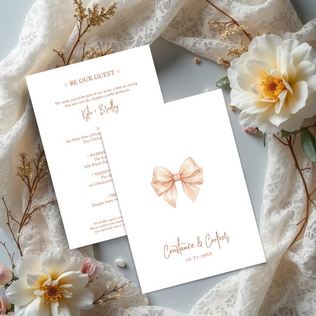 Chic Coquette Blush Pink Bow Wedding TLW26 Invitation (Chic Coquette White and Blush Pink Watercolor Effect Bow Wedding Invitation.)