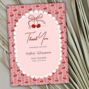 Chic Coquette Bow Cherry On Top Girl Baby Shower Thank You Card