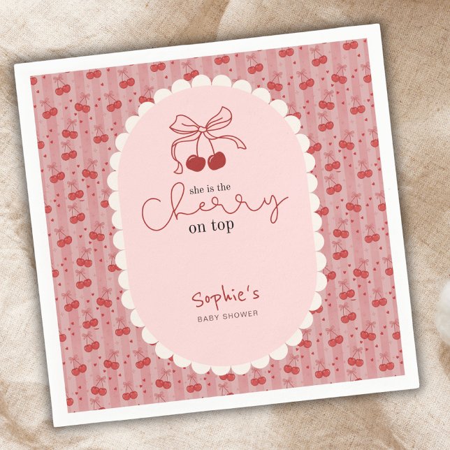 Chic Coquette Cherry On Top Pink Red Baby Shower  Napkin (Creator Uploaded)