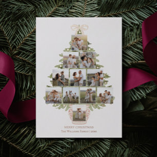 Chic Coquette Christmas Tree 12 Photo Rose Gold Foil Holiday Card