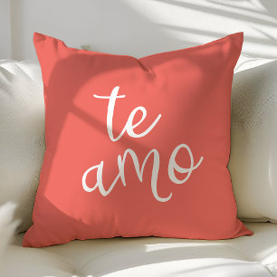 Chic Coral and White Spanish I Love You Te Amo Cushion