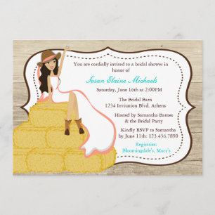 Chic Coral Cowgirl Country Bride Bridal Shower Invitation