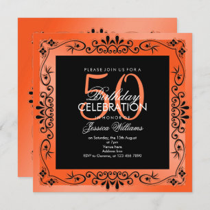 Chic Coral Decorative Framed 50th Birthday Invitation