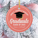 Chic Coral Graduate Custom Graduation Christmas Ceramic Ornament<br><div class="desc">This chic coral custom senior graduate Christmas ornament features your high school or college name for the class of 2025. Customise with your graduating year under the pretty white handwritten script and black grad cap for a great personalised graduation gift.</div>