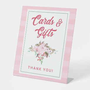 Chic Coral Mint & Blush Pink Floral Cards & Gifts Pedestal Sign