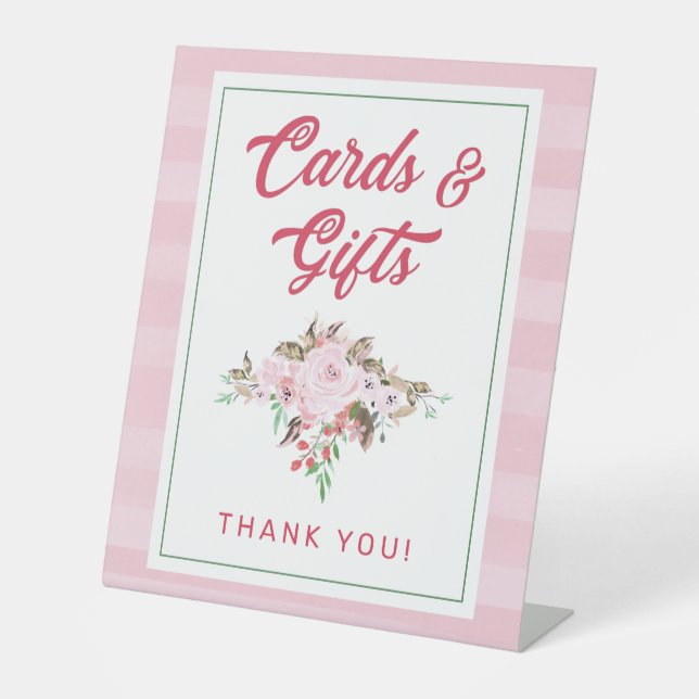 Chic Coral Mint & Blush Pink Floral Cards & Gifts Pedestal Sign (Front)