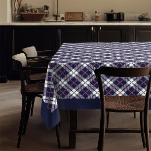 Chic Coral Navy Plaid Tablecloth for Stylish Table