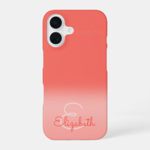 Chic Coral Ombre Name Initial Letter Monogram iPhone 16 Case