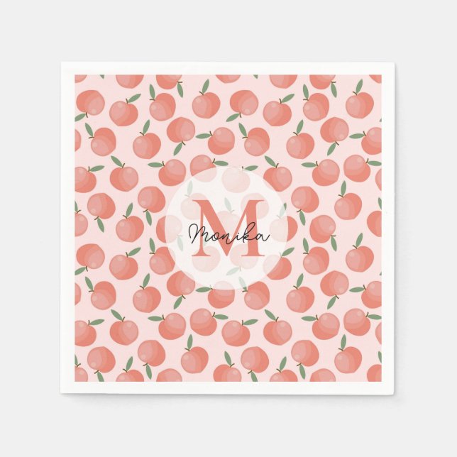 Chic Coral Peach Pattern Personalised Napkin (Front)