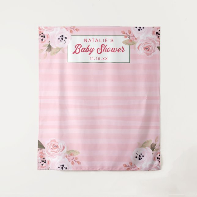 Chic Coral Pink Floral Photography Background Tapestry (Front)