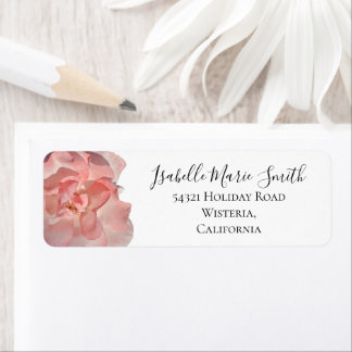 Chic Coral Pink Rose Floral White Return Address Return Address Label
