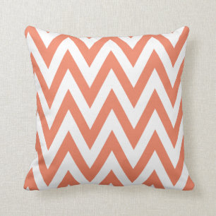 Chic Coral Pink Zigzag Chevron Monogrammed Cushion
