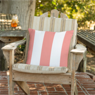 Chic Coral Red Pink Bold Mod Stripes Pattern Cushion