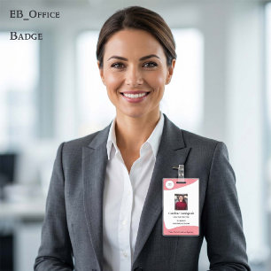 Chic Coral Rose Pink Custom Logo Photo ID Badge