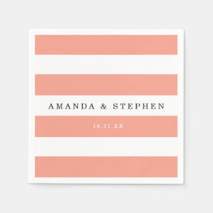 Chic Coral Stripes Wedding Napkin