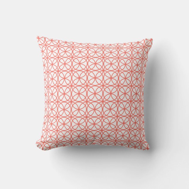 Chic Coral White Circle Geometric Pattern Cushion (Front)