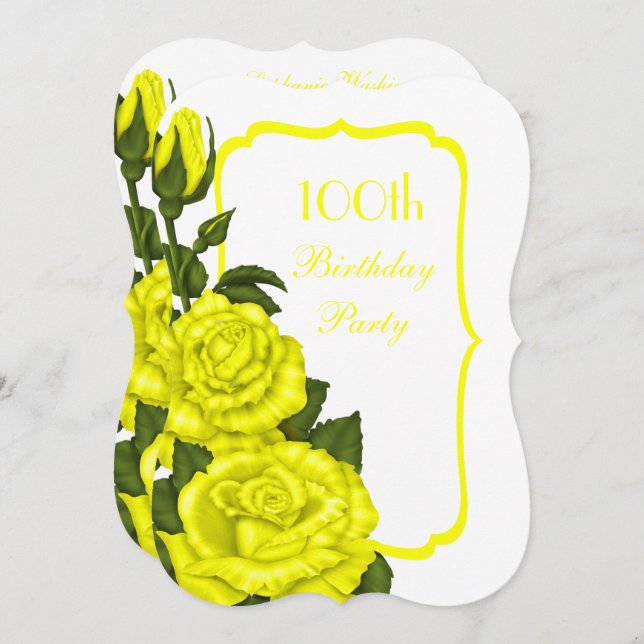 Chic Corner Yellow Roses 100th Birthday Invitation (Front/Back)