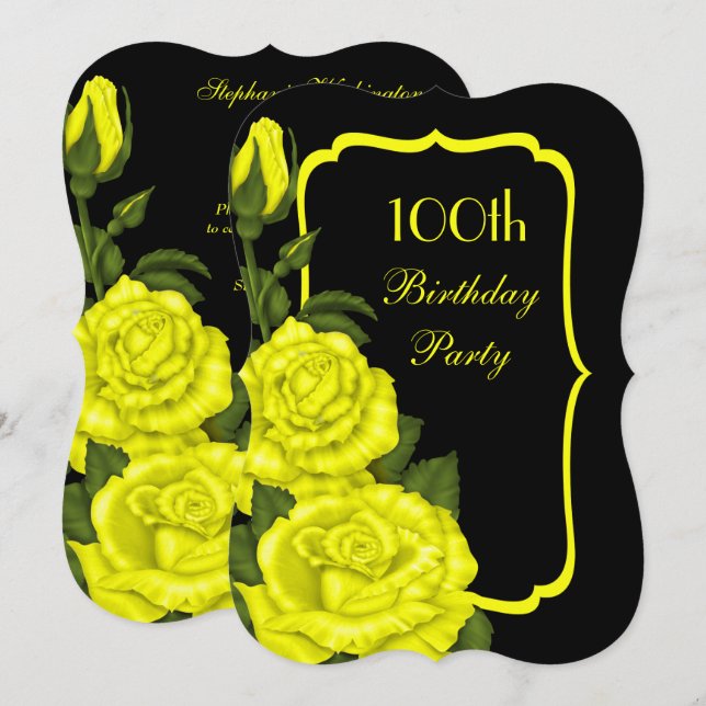 Chic Corner Yellow Roses 100th Birthday Invitation (Front/Back)