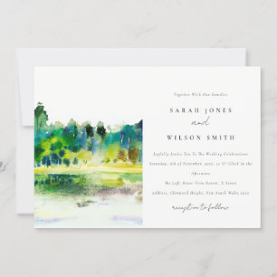Chic Countryside Mountain River Landscape Wedding Invitation