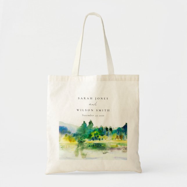 Chic Countryside Mountain River Landscape Wedding Tote Bag (Front)