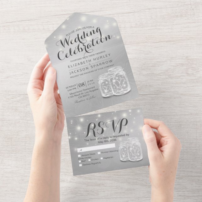 Chic Couple Mason Jar Lavender Silver Wedding RSVP All In One Invitation (Tearaway)