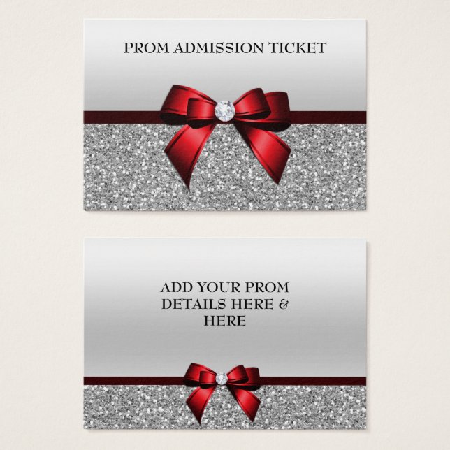 Chic Cranberry Bow & Silver Glitter Prom Admission (Front & Back)