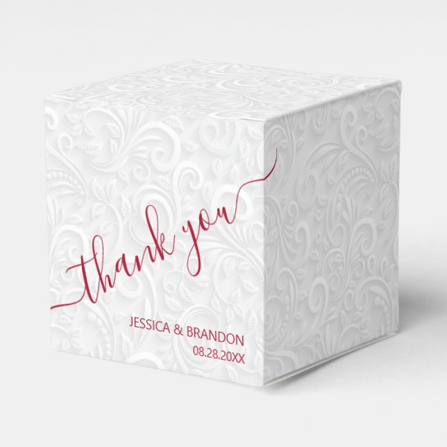 Chic Cranberry Calligraphy Wedding Thank You Favour Box (Front Side)