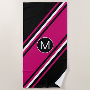 Chic cranberry pink black and white monogram beach towel