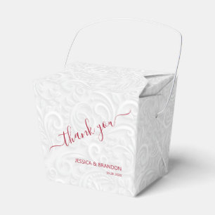 Chic Cranberry Thank You White Filigree Wedding Favour Box