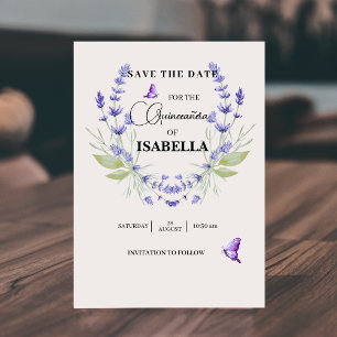 Chic Cream and Lavender Purple Quinceañera Save The Date