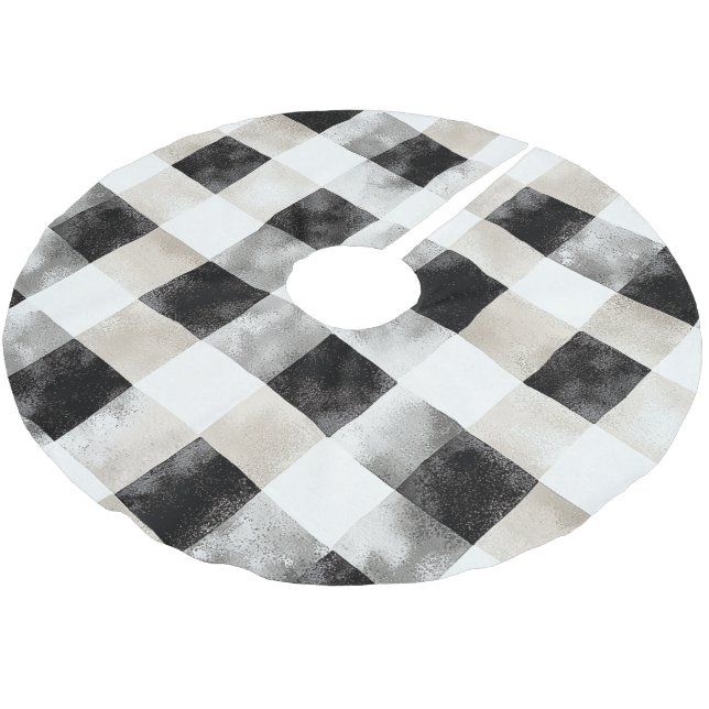 Chic Cream Black Plaid Christmas Brushed Polyester Tree Skirt (Angled)