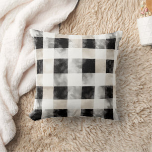Chic Cream Black Plaid Christmas Cushion