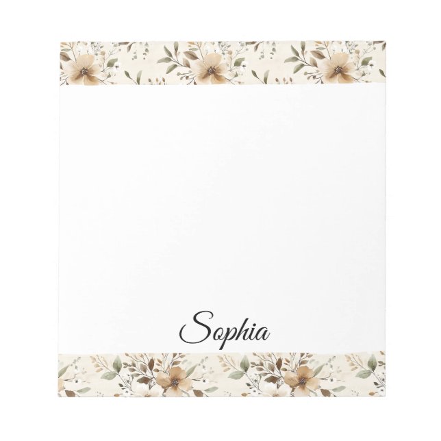 Chic Cream Brown Flowers Notepad (Front)