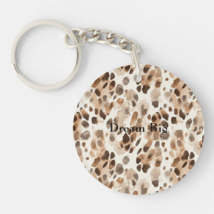Chic Cream Brown Leopard Animal Birthday Key Ring