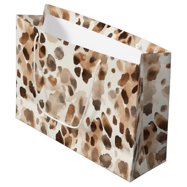 Chic Cream Brown Leopard Animal Birthday Large Gift Bag (Front Angled)