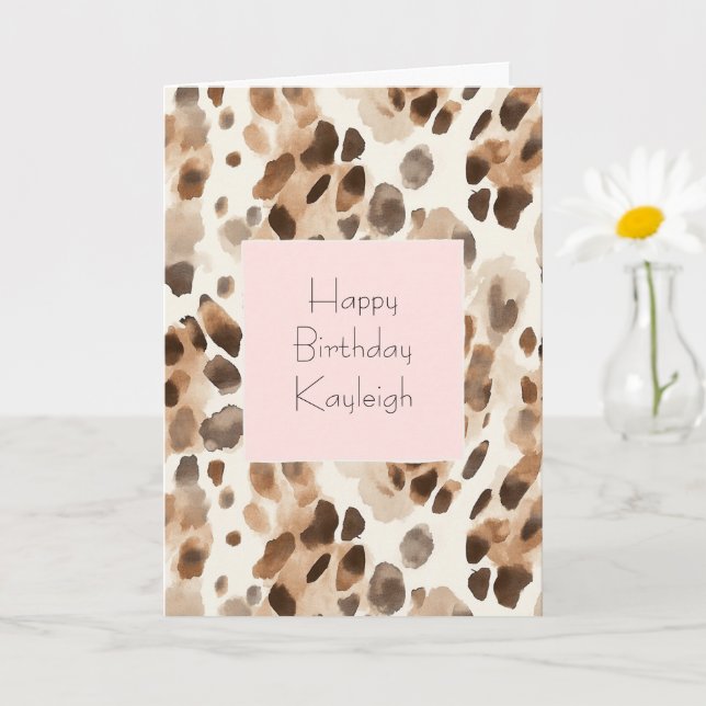 Chic Cream Brown Leopard Animal Pink Birthday Card (Small Plant)