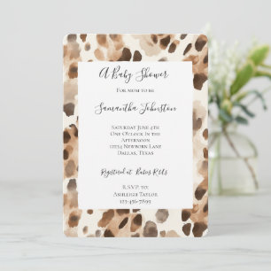Chic Cream Brown Leopard Animal Print Baby Shower Invitation