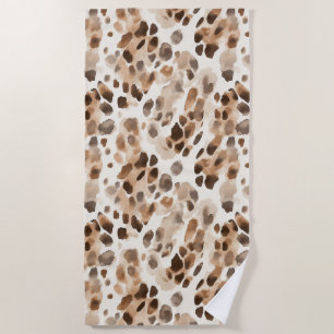 Chic Cream Brown Leopard Animal Print Beach Towel