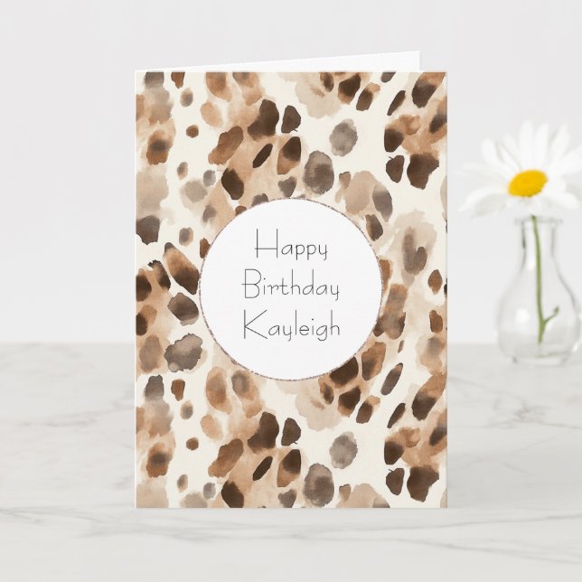 Chic Cream Brown Leopard Animal Print Birthday Card (Small Plant)