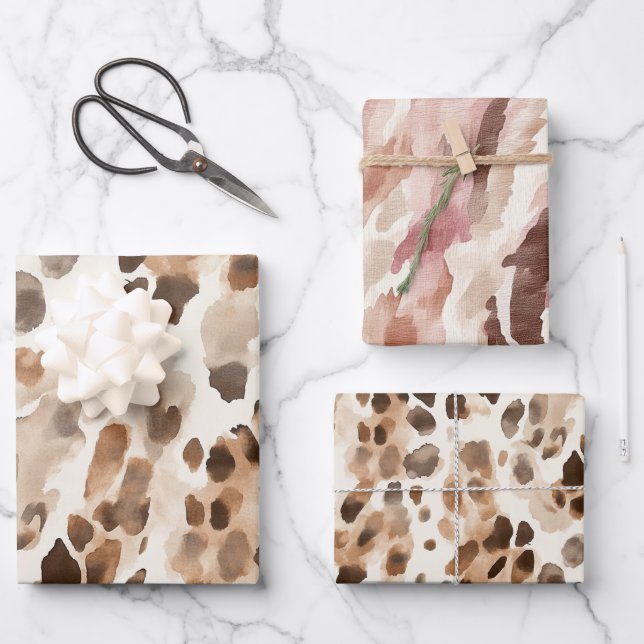 Chic Cream Brown Leopard Animal Print Birthday Wrapping Paper Sheet (Front)