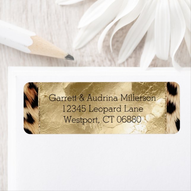 Chic Cream Brown Leopard Gold  Return Address Label (Insitu)