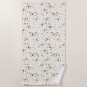 Chic Cream Butterflies   Beach Towel